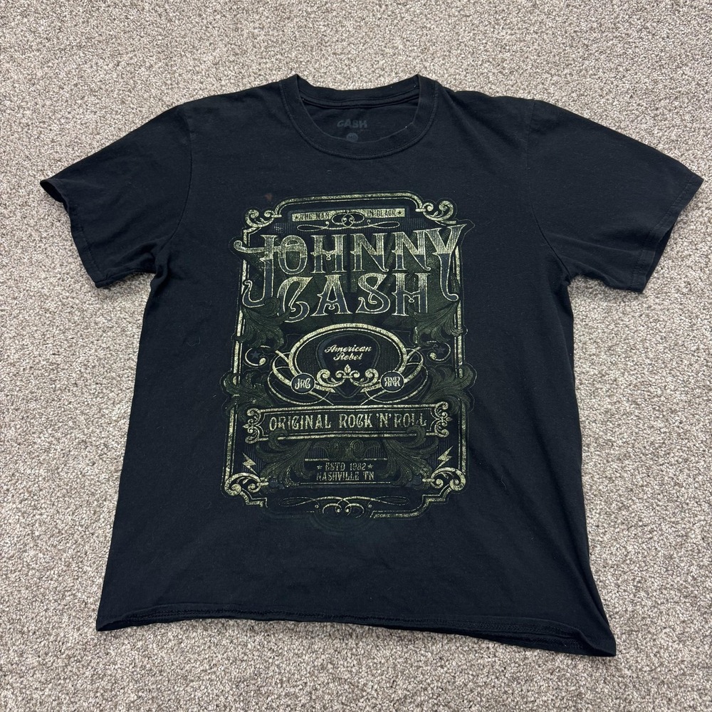 Johnny Cash Shirt Mens Medium Black Original Rock N Roll Graphic Tee T-Shirt